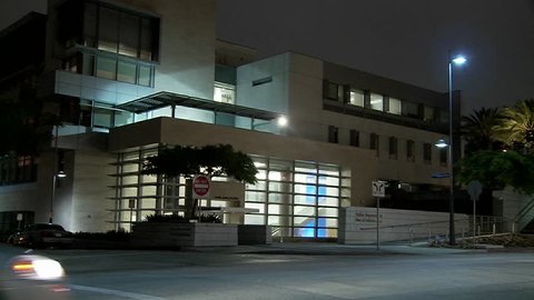 LOS ANGELES - CIRCA 2010 - A police station near Century City in Los Angeles at night. 