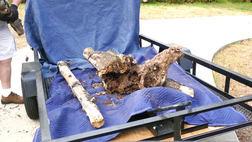 Small Cut Up Pieces Of Wood Placed On A Small Metal Trailer