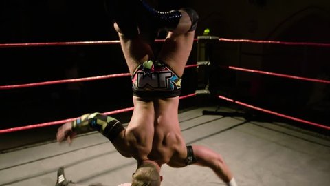 Acrobatic Backflip Wrestling Move in Ring (Slow Motion), Lucha Libre (Mexican Style) Pro Wrestling Move