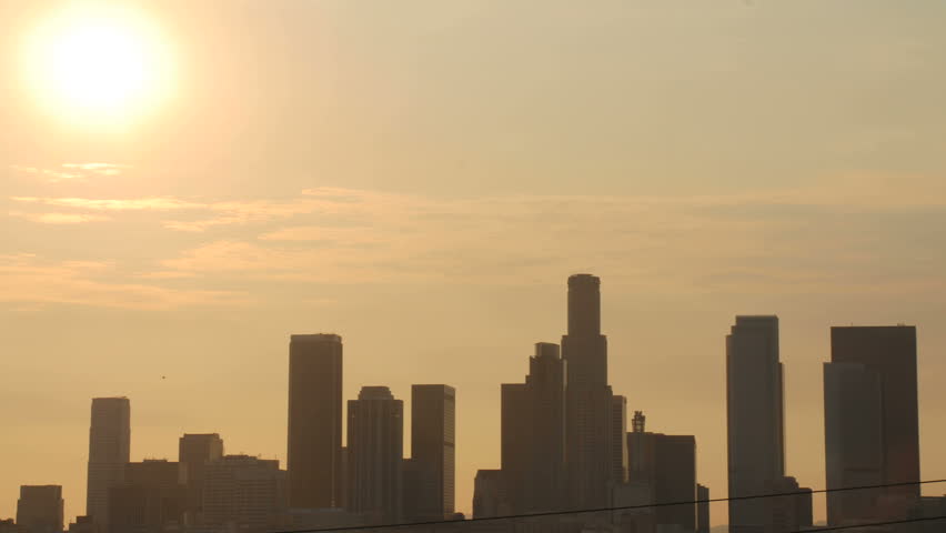 This is a timelapse shot of a sunset over downtown Los Angeles.  