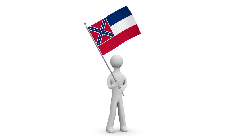 Mississippi flag. 3d Man holding and waving Mississippi flag on transparent background. Loop. Alpha channel.