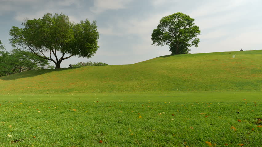 4k.water springer in garden. Springer watering the  grass around