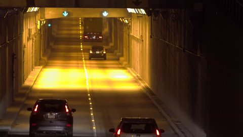 VANCOUVER CIRCA 2016: Tunnel traffic at night