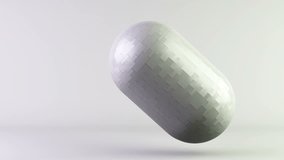 Abstract metallic glossy 3d pill or capsule transformation, motion graphic background with copyspace