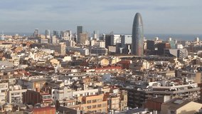 Beautiful landscape of the center of Barcelona . Travel and Business hd video