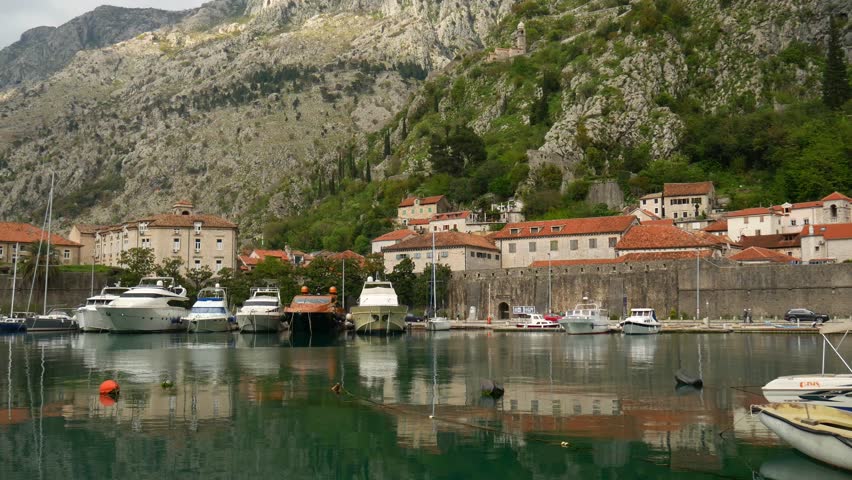 Sailboat near the old town of Kotor, Bay of Kotor, Montenegro