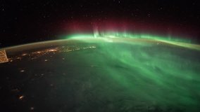 International Space Station ISS Aurora Australis Across Pacific Ocean, Time Lapse 4K. Elements furnished by NASA