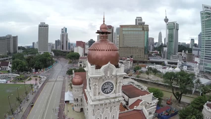Aerial Shot in Kuala Lumpur City - Malaysia -  Merdeka Square Building From Right