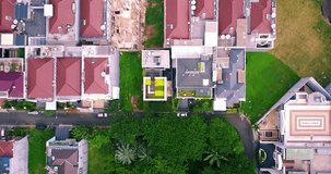 Video footage of top view of modern houses in Jakarta. Professional shot in 4K resolution