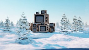 heap of retro, antique tv on the winter, snow landscape. Realistic 4k animation. - Powered by Shutterstock - Get 15% off with code: PIKWIZARD15