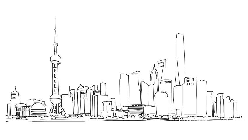 Shanghai Skyline Finance District Sketched Stock Footage Video 100 Royalty Free Shutterstock