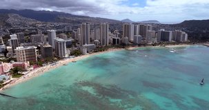 Aerial drone video Waikiki Beach