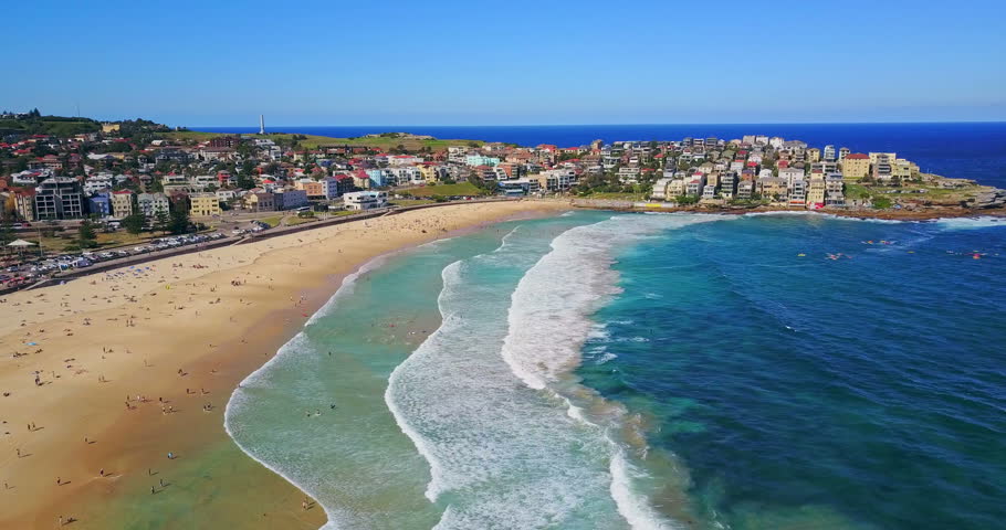 Aerial view of Bondi Beach or Bondi Bay at sunny day in Sydney Royalty-Free Stock Footage #25244813