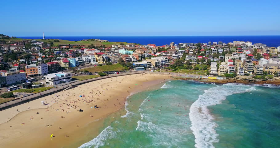 Aerial view of Bondi Beach or Bondi Bay at sunny day in Sydney Royalty-Free Stock Footage #25244816