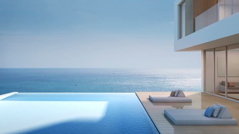 Luxury beach house with sea view swimming pool, Modern design of vacation home - 3d rendering