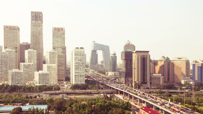 highway through modern city, Beijing, Time lapse