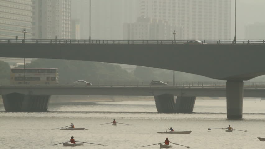 Rowing Boat Under the two bridges - Hong Kong