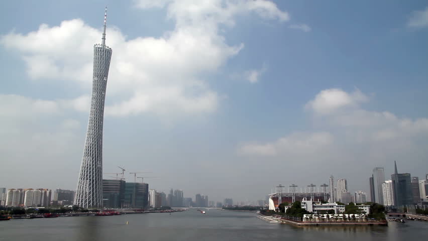 GUANGZHOU - OCTOBER 2: Time lapse of Guangzhou Pearl River and TV Tower, This