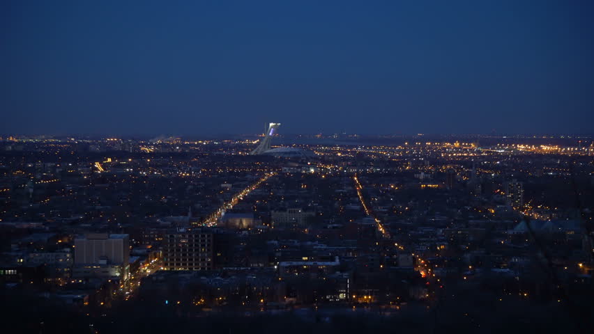 Aerial view at night of the stadium in Montreal, Quebec ...