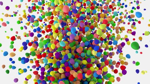 4K Animation of Heap of  Multicolored Balloons Fly on white background