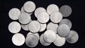 Belarusian coins on black background