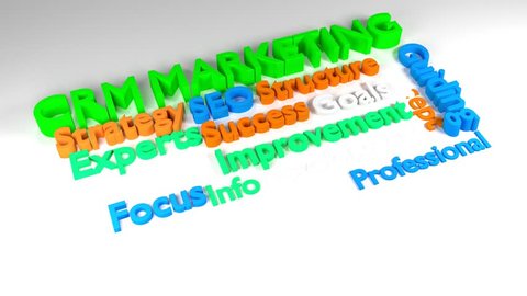 colorful 3D CRM MARKETING word cloud