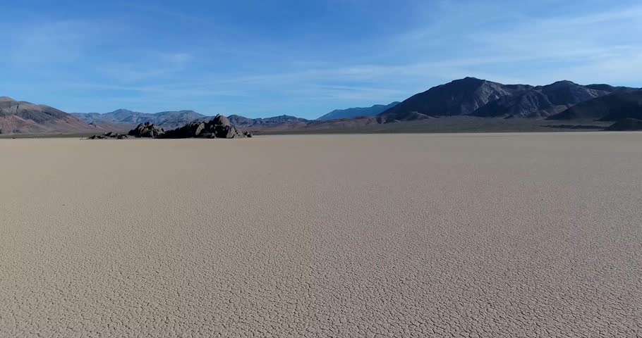 Flying toward The Grandstand on the Racetrack playa in Death Valley, California