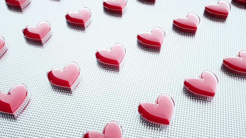 tablets and pills packed. heart, cardio pills. Mooving camera. Medical concept. Realistic 4k loopable animation.