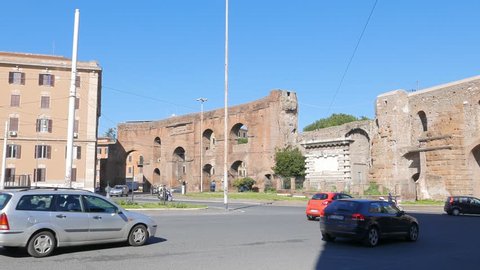 Aurelian Walls Via Eleniana Rome, Italy - February 23, 2015: built around ancient Rome under Emperor Aurelian in 271-275 years.