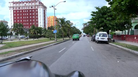CUBA, - NOVEMBER 19:
POV driving on the old american car ( Chevrolet ) at Avenue of presidents (Avenida de los Presidentes) to Havana Malecon direction.
November 19, 2016 in Havana, Cuba