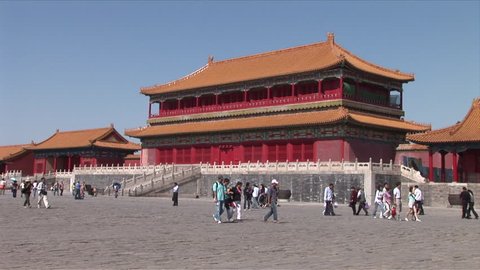 Beijing, China - CIRCA May, 2007: People walk around one of the buildings in the Forbidden City during the day