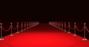 Digitally generated video of red carpet with spotlights against black background