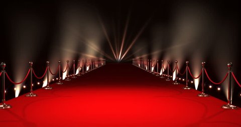Digitally generated video of red carpet with spotlights against black background