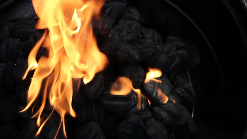 flaming charcoal brickets