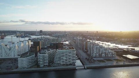 Aerial view of the Aarhus Port District with Terraced, Mixed-Use Complex