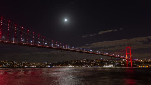 Ultra Hd 4K tracking shot time lapse photography evening time Bosphorus Bridge at istanbul Turkey