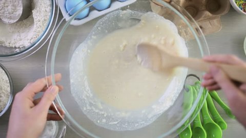 Step by step. Baking Italian Easter bread with blue colored egg.