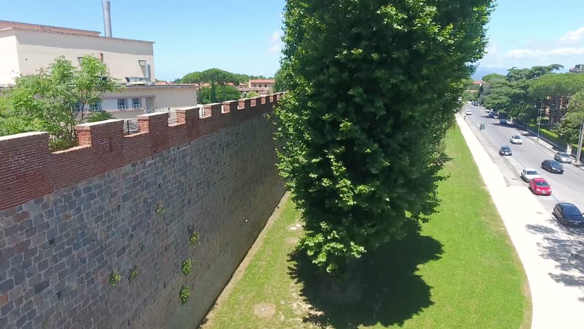 Aerial view of Pisa ancient walls, Tuscany.
