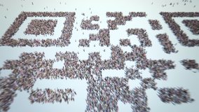 Business, New Customers, Sale And People Concept. Thousands of people formed QR Code. Crowd flight over. Motion Blur. Camera zoom out.  Text encoded in QR Code is "Lorem Ipsum". - Powered by Shutterstock - Get 15% off with code: PIKWIZARD15