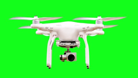 Green Screen Drone Static with Rotating Rotors and Camera from Take-Off to Touch-Down