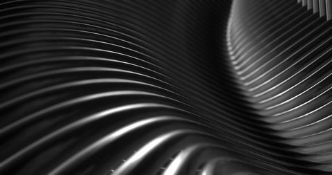 Abstract 4K background seamless loop of steel curves and texture with reflection of animated light and environment. 3D model of metal,  metallic technologies and industrial metal, reflecting light.