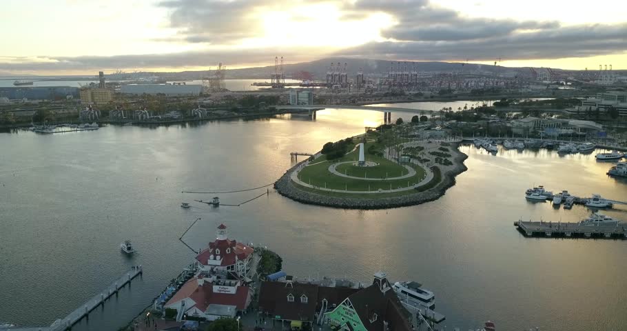 Aerial view of long beach harbor with lighthouse