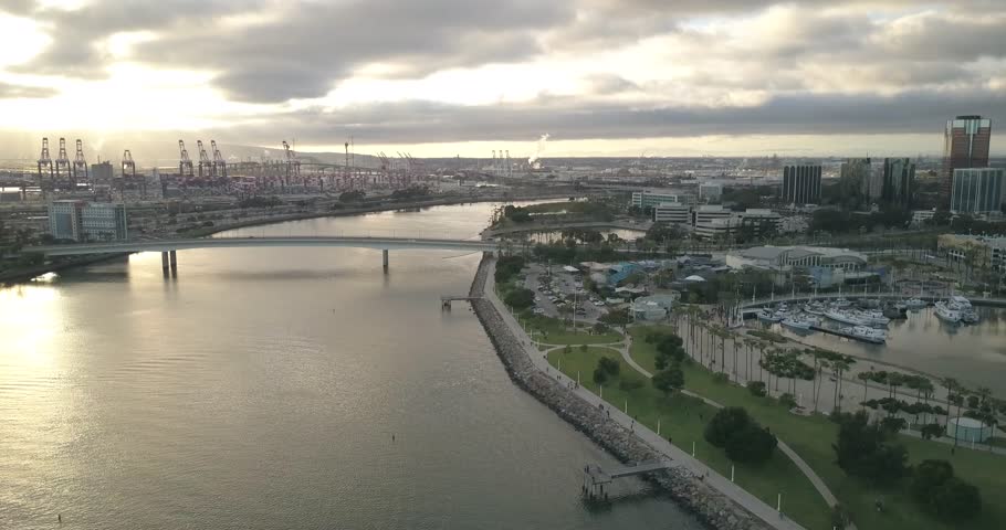 Aerial view of long beach harbor in california