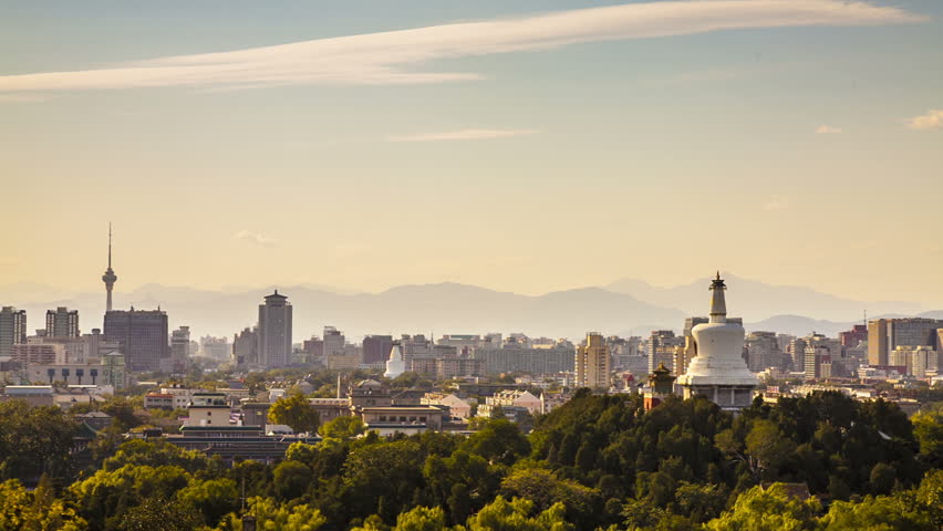 Elevated view of Beijing City Skyline and Pagoda, Beijing, China, Asia