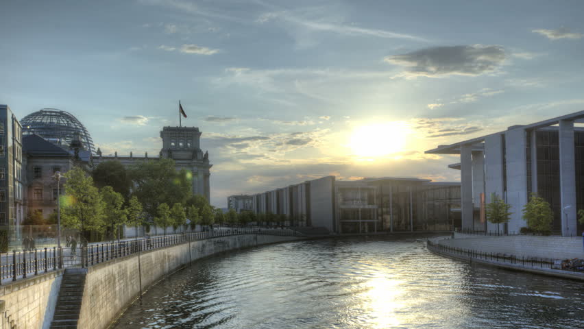 HDR Timelapse of the Reichstag and Goverment Buildings at the Spree in Berlin
