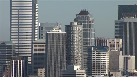 Seattle, WA - CIRCA September, 2007: Medium shot of the skyline of downtown as seen during the day