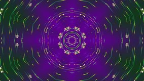 Animated abstract colorful background. Kaleidoscopic. Colorful beams, stars, circles. Seamless loop.