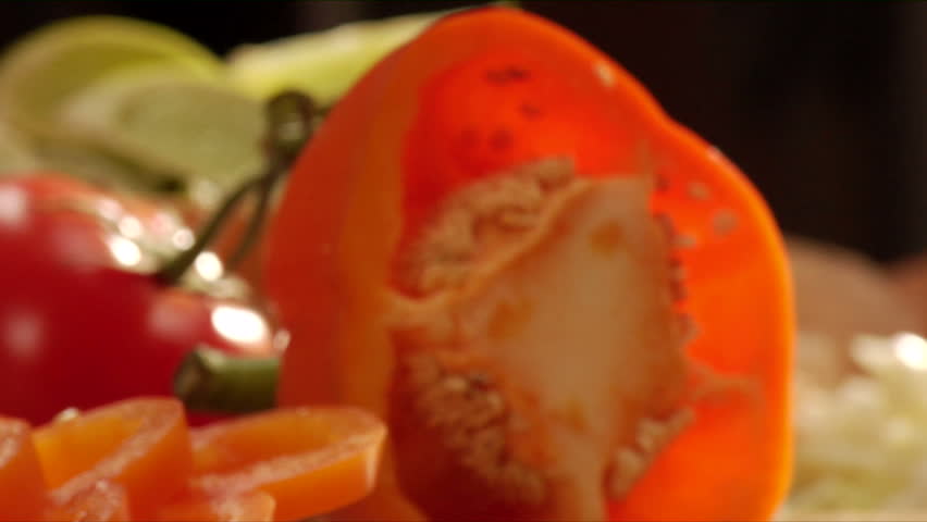 pan over sliced orange bell pepper