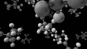 The Isobutane molecule surrounded by other molecules. 3DS MAX 1080p 60fps. Transparent background. Depth of field. Infinite loop video.