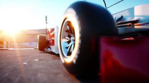 Racer in a racing car. Race and motivation concept. Wonderfull sunset. Realistic 4k animation.